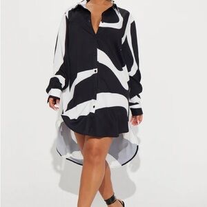 Black and White Button-Up Shirt Dress